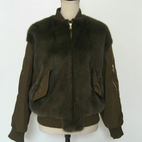 Blancha Brown Mink Fur & Nylon Bomber Jacket Sz 40 - Picture 4 of 8